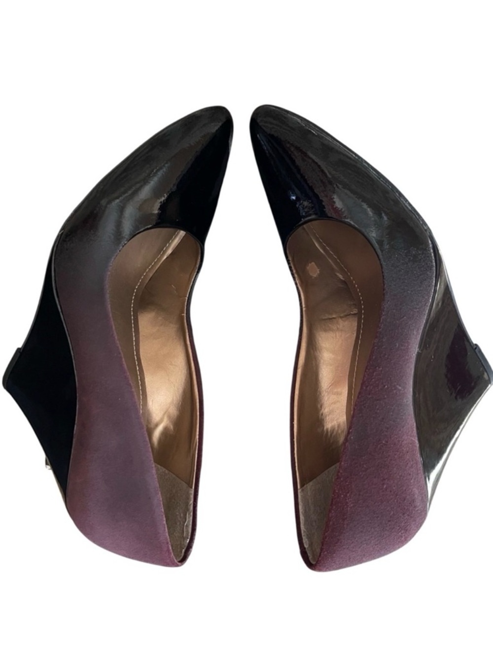 BCBG PARIS Women's Wedge Heels Black Patent Deep Wine Size 9.5M EUC Whimsygoth